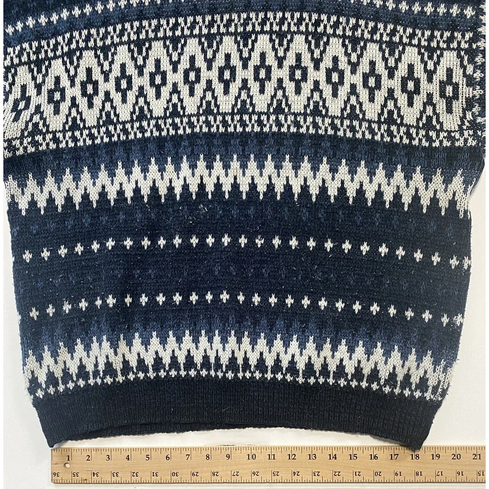 VTG Sears The Mens Store Fair Isle Crew Neck Sweater XL Blue Acrylic Pullover